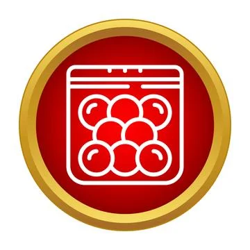 Red caviar in container flat icon with gold border Stock Illustration