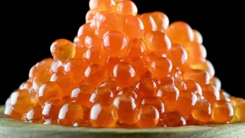 Red caviar. Elegant appetizer of seafood.  Stock Footage 146155023