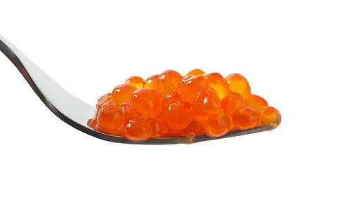 Red caviar on a fork isolated on white background Fotos Stock