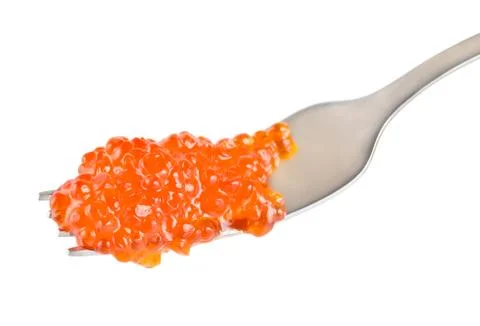 Red caviar on a fork Stock Photos