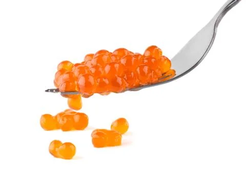 Red caviar in fork Stock Photos