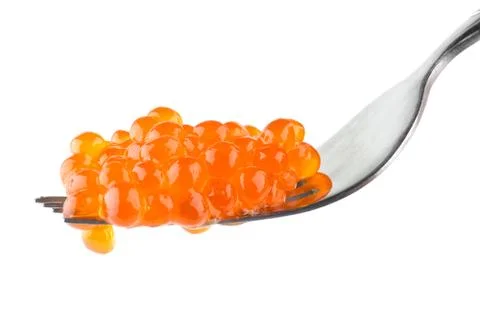 Red caviar in fork Stock Photos