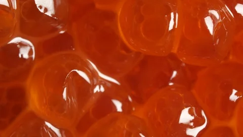 Red caviar rotated background. Salmon caviar extreme macro. Salted fish caviar Stock Footage 122452804