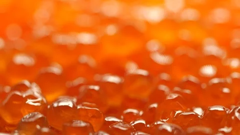Red caviar rotated background. Salmon caviar close up. Low angle Stock Footage 122522689