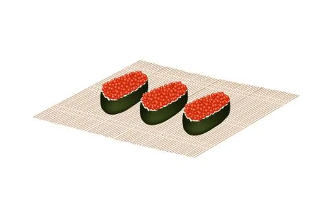 Red Caviar Salmon Roe Roll on Bamboo Mat Stock Illustration