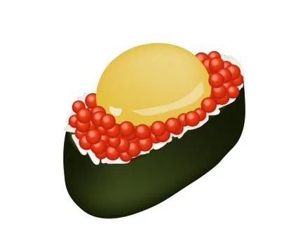 Red Caviar Salmon Roe Roll with Raw Quail Egg Stock Illustration