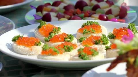 Red caviar sandwich Stock Footage 21761177
