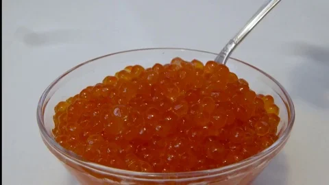 Red Caviar Spoon ECU Stock Footage 77359052