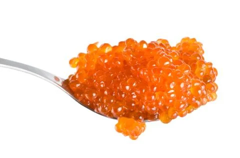Red caviar in spoon Stock Photos