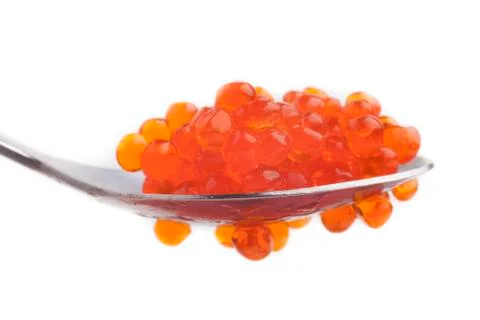 Red caviar spoon Stock Photos