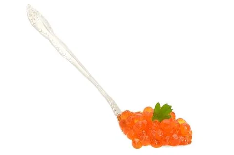 Red caviar in a spoon Stock Photos