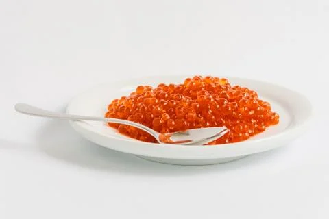 Red caviar with spoon Foto stock