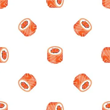 Red caviar sushi roll pattern seamless vector Stock Illustration