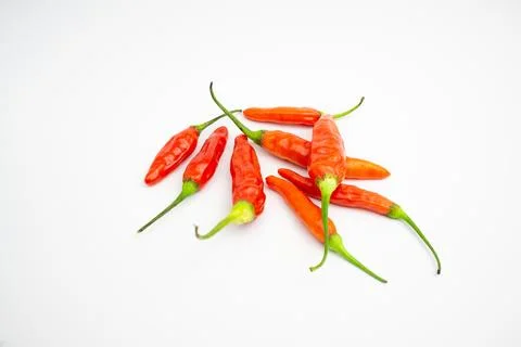 Red cayenne pepper. in Group. typical Indonesian. isolated on white backgroun Stock Photos