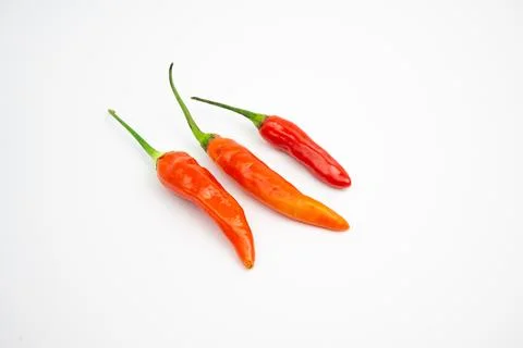 Red cayenne pepper. in Group. typical Indonesian. isolated on white backgroun Stock Photos