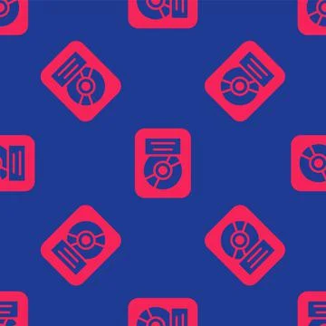 Red CD disk award in frame icon isolated seamless pattern on blue background 스톡 일러스트