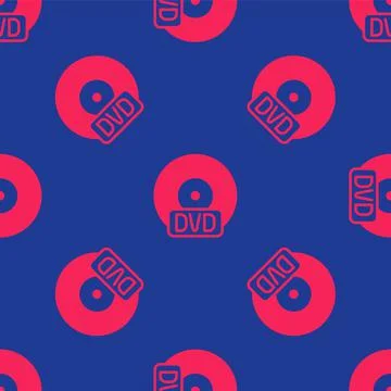 Red CD or DVD disk icon isolated seamless pattern on blue background. Compact イラスト素材