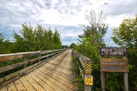 Red Cedar Trail No Jumping Sign Stock Photos