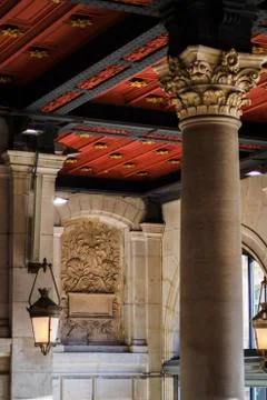 Red ceiling of the train station Saint Lazare Stock Photos