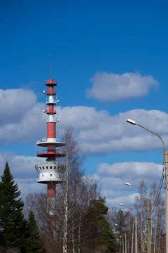 Red cell tower in the sky Stock Photos