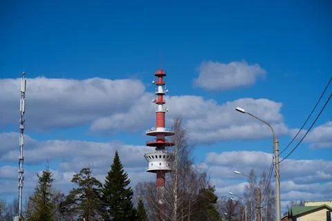 Red cell tower in the sky Stock Photos