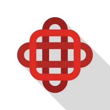 Red celtic knot forming abstract cross shape with long shadow 库存插图