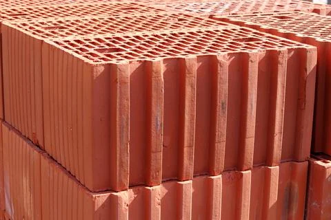 Red ceramic bricks close up. Keramoblock. Good quality Stock Photos