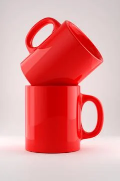 Red Ceramic Coffee Mug Mockup on White Background - 3D Illustration Render Illustrazione stock