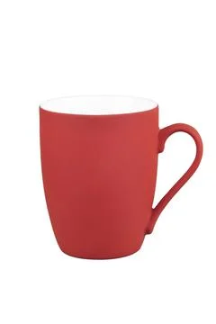 Red ceramic mug with handle closeup isolated on white background Stock Photos