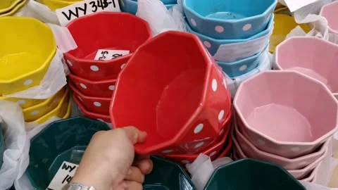 Red Ceramic Polka Dot Bowl Stock Footage 159288100