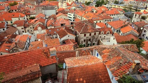 Red Ceramic Tile Rooftops of Kotor, Montenegro, Old Town Stock Footage 121807520
