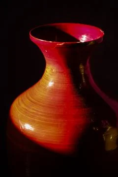 Red Ceramic Vase in Dramatic Light  Fine Art Still Life 写真素材