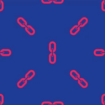 Red Chain link icon isolated seamless pattern on blue background. Link single イラスト素材
