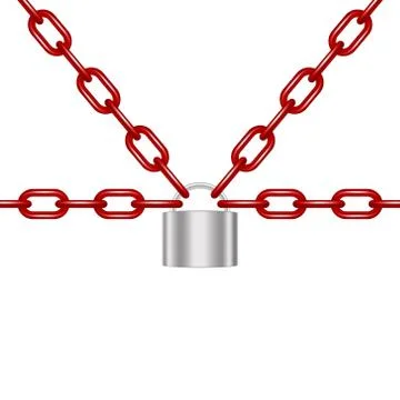 Red chains locked by padlock in silver design Stock Illustration