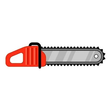 Red chainsaw cutting with sharp blade on white background Illustrazione stock