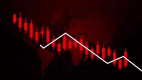 Red chart with downward trend, showing global financial decline. Video stock 286410665