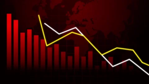 Red chart with lines showing downward trend. 스톡 동영상 286410666
