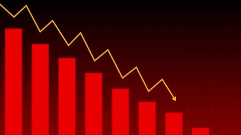 Red chart with zigzag line showing market decline. Stock Footage 286410676