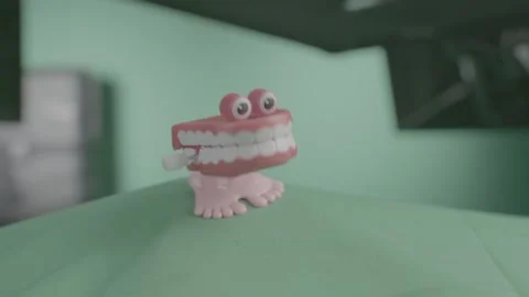 Red Chattering Teeth Fall | Green Screen | Side Angle | Slowmo Video stock 246076050