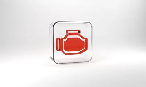 Red Check engine icon isolated on grey background. Glass square button. 3d il Stock Illustration