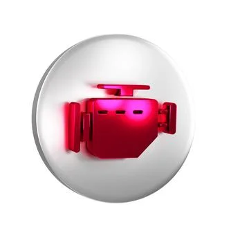 Red Check engine icon isolated on transparent background. Silver circle butto Stock Illustration