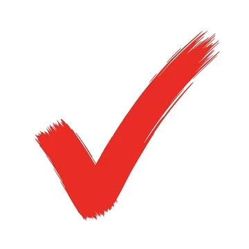 Red Check Mark Brush Stroke Isolated on White Background Ilustração Stock