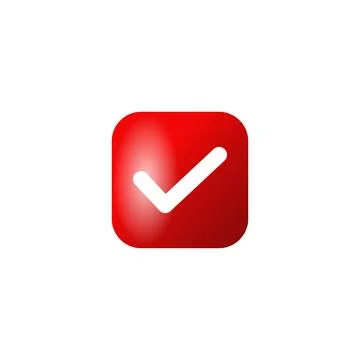 Red Check Mark Icon in Glossy Rounded Square Vector Illustration Ilustração Stock