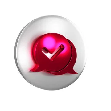 Red Check mark in speech bubble icon isolated on transparent background. Se.. Stock Illustration