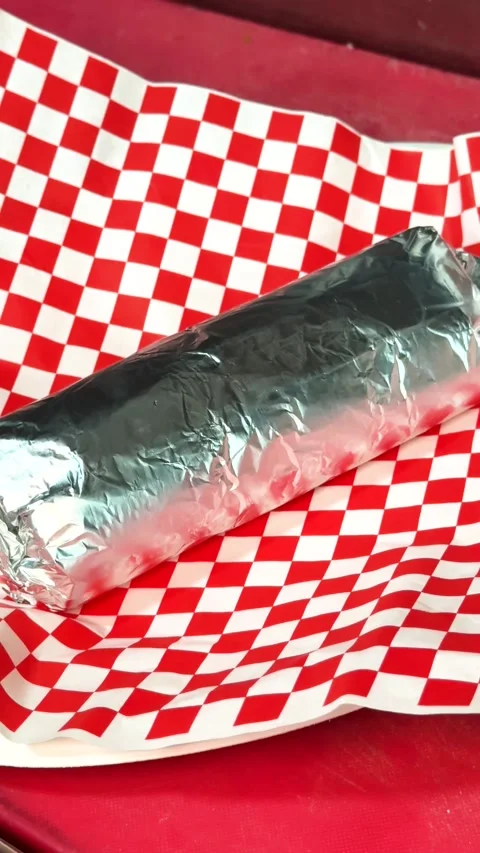Red Checkered Burrito Wrapper Stock Footage 318749379