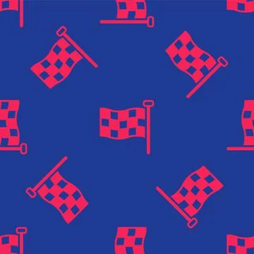 Red Checkered flag icon isolated seamless pattern on blue background. Racing Stock Illustration