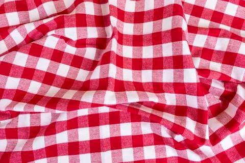 Red checkered gingham kitchen towels top view Stock Photos