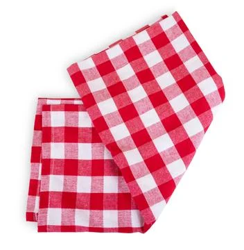 Red checkered kitchen table towel isolated on white. Folded picnic tablecloth Stock Photos