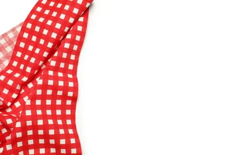 Red checkered tablecloth isolated on white, top view Stock Photos