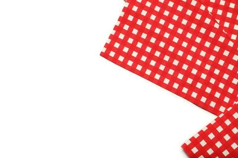 Red checkered tablecloth isolated on white, top view Stock Photos
